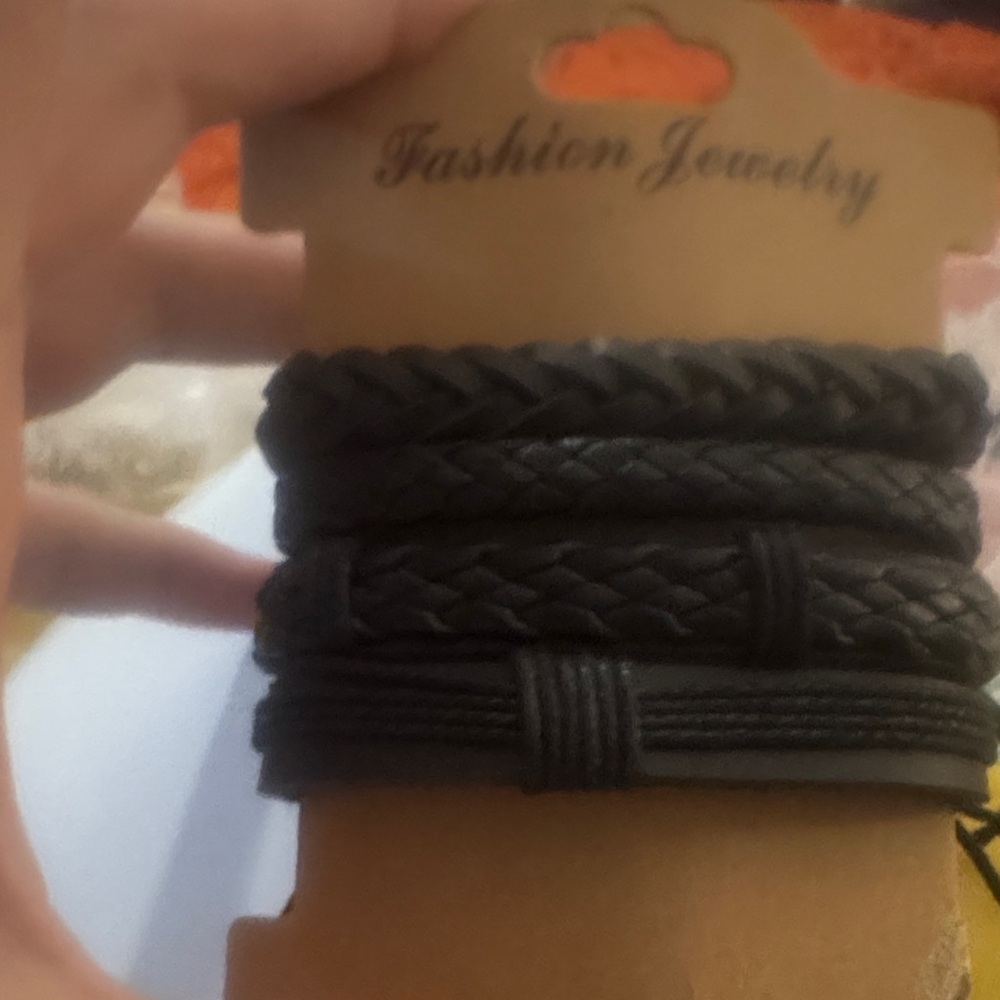 Fashion Jewelry Black Braided Men's Leather Bracelet Set